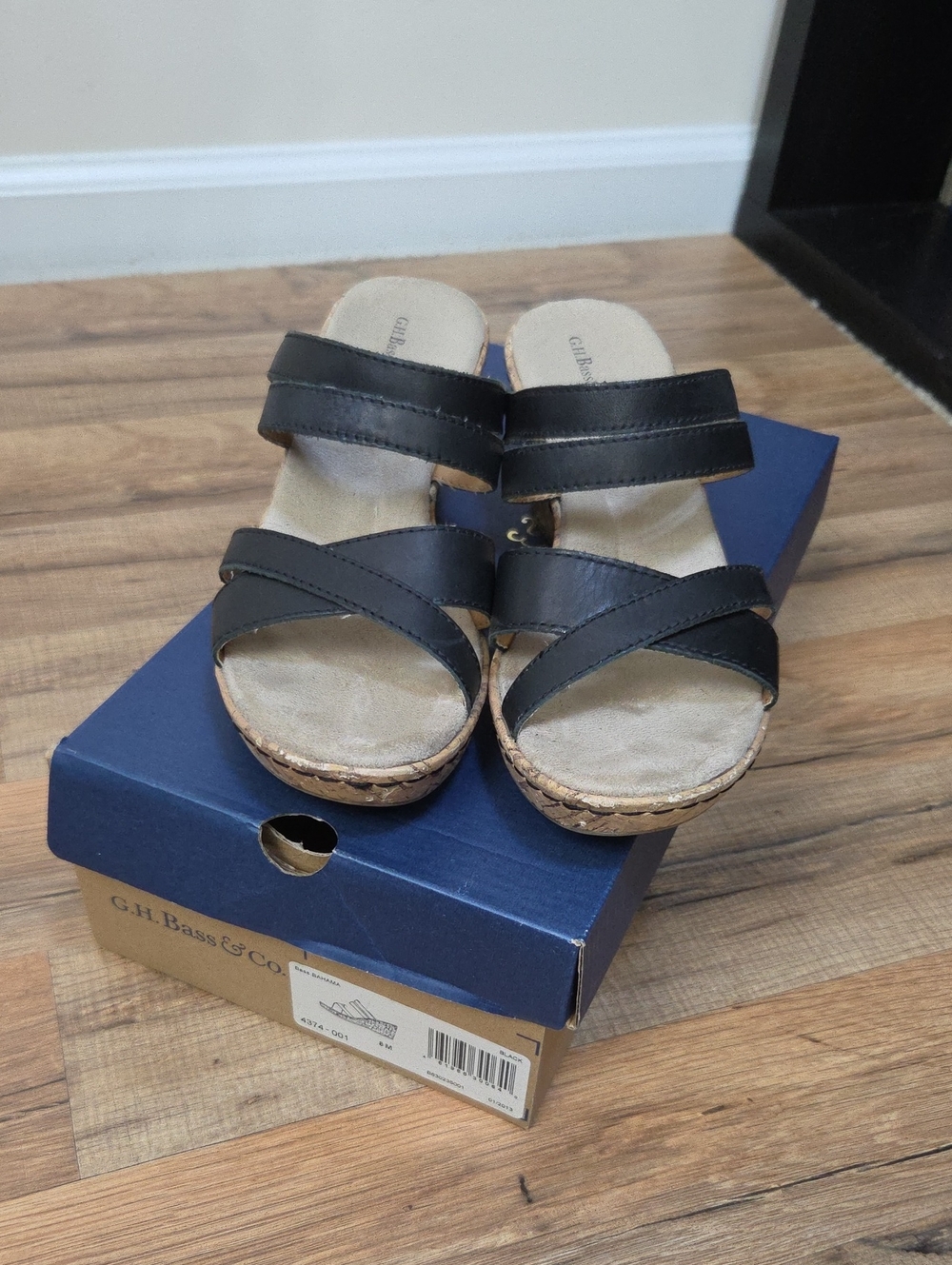 G.H. Bass & Co. Women’s Black Strappy Cork-Style Slide Sandals